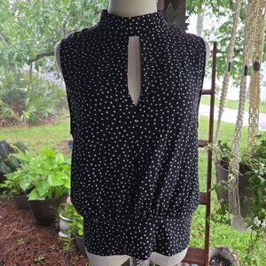 Frame 100 % Silk Black With White Polka Doyt Sleeveless Blouse Size Large